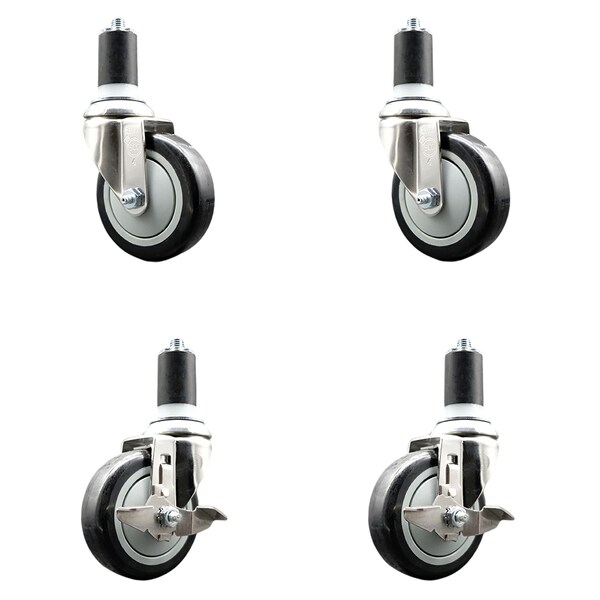 Service Caster 4 Inch 316SS Black Poly Swivel 1-1/2 Inch Expanding Stem Caster Brake SCC, 2PK SS316EX20S414-PPUB-BLK-2-TLB-2-112 - main